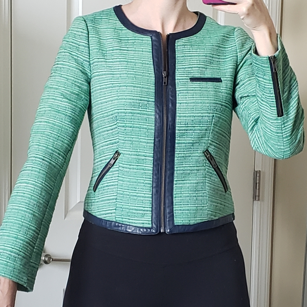 The Limited Tweed Jacket with Faux Leather Trim Sz S